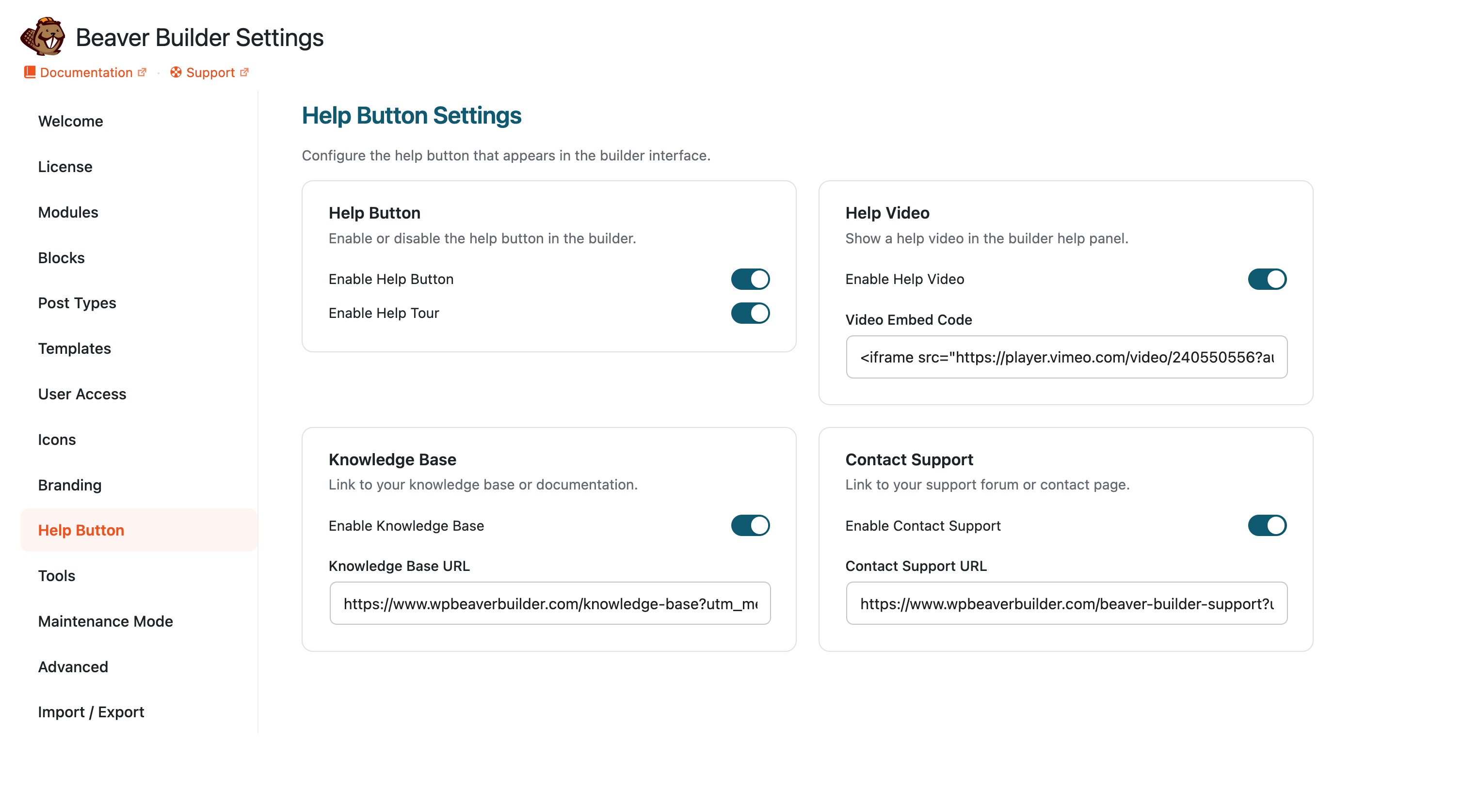 Help Button Settings