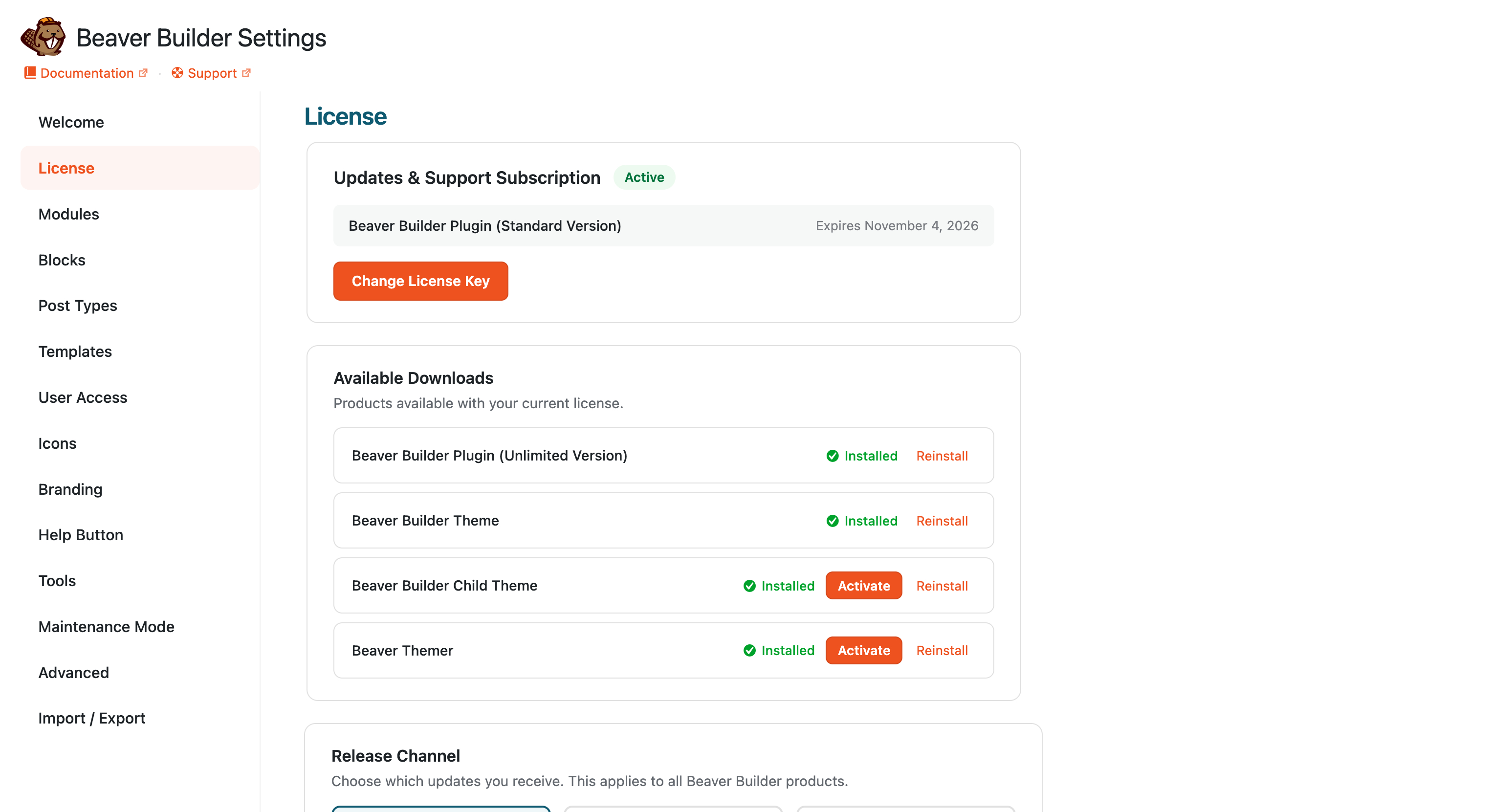 License Settings